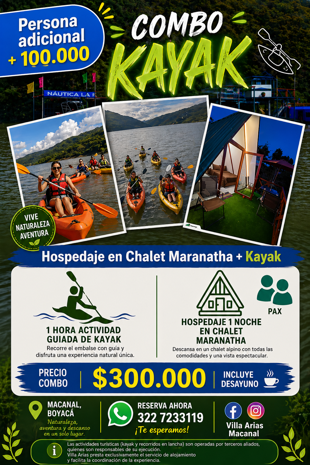 Hospedaje en Chalet Maranatha + kayak
